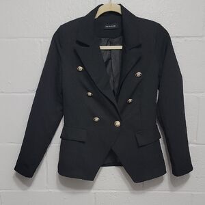 Parisian Classic Black Blazer with Gold Accents